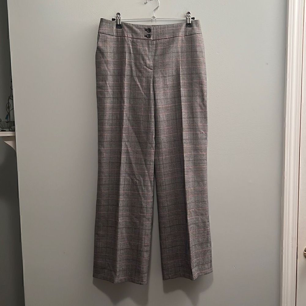 Talbots Women's Gray Black Glen Check Wool Blend Heritage Wide Leg Trousers 4P